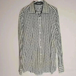 Bugatchi Plaid Dress Shirt, White, Black, Gray, Size 3XL